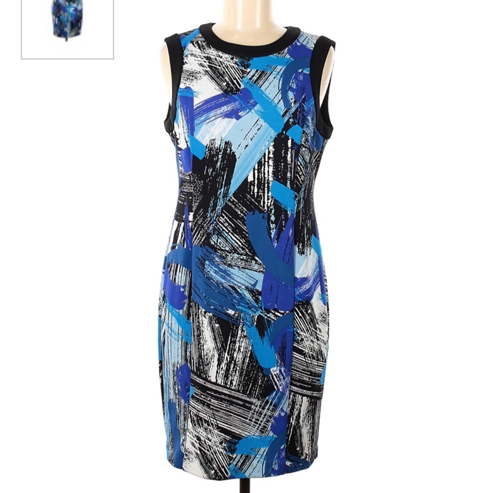 Size 8 Blue and Black Modern print Vince Camuto Dress